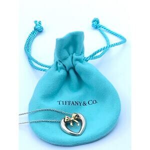 Tiffany & Co. Heart Bow Ribbon Pendant Necklace 16 Inch